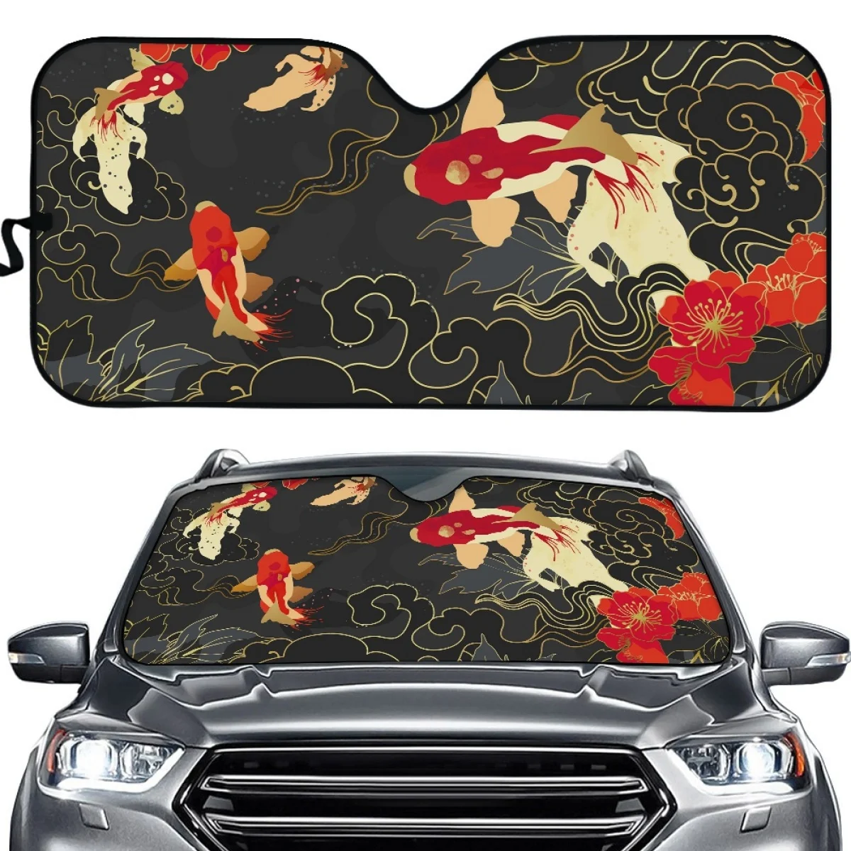 Car Sun Shade Koi Fish Hibiscus Flower Pattern Easy Installation Windshield Covers for Women Men High Quality Windshield Covers