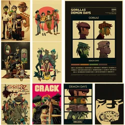 Pósteres Retro de Gorillaz, impresiones de música, póster de días de demonio, papel Kraft Vintage para el hogar, habitación, Bar, Club, imagen decorativa, pintura artística de pared DIY