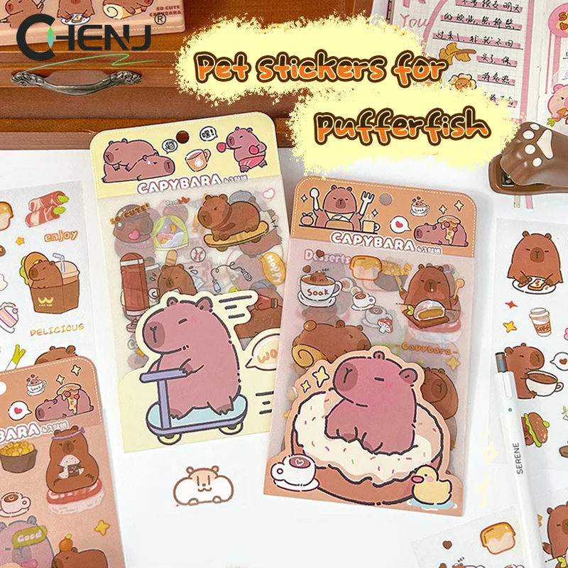 4Sheets Kawaii Cute Capybara Frosted Stickers Cartoon Diary Decoration Scrapbooking Journal Stickers Aesthetic Stationery School