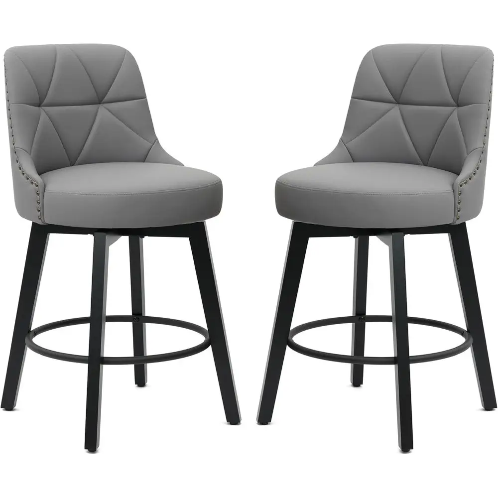 

Set of 2 Grey Leather Bar Stools, 35-42 Counter Height, with Backrest, Suitable for Kitchen Counters, Bars, and Restaurants