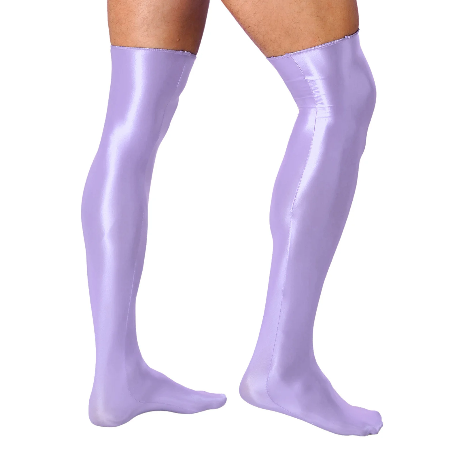 1 Pair Mens Solid Color Stretchy Novelty Socks Costume Accessories  Ultra-Thin Pantyhose Ice Silk Glossy Thigh High Stockings