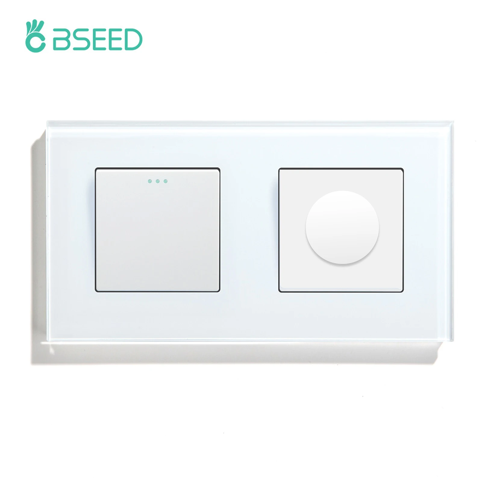 BSEED Mechanische Wandlichtschalter 1/2/3 Gang 1Way Plus Dimmerschalter Led Dimmbarer Schalter EU-Standard Glasrahmen 10A