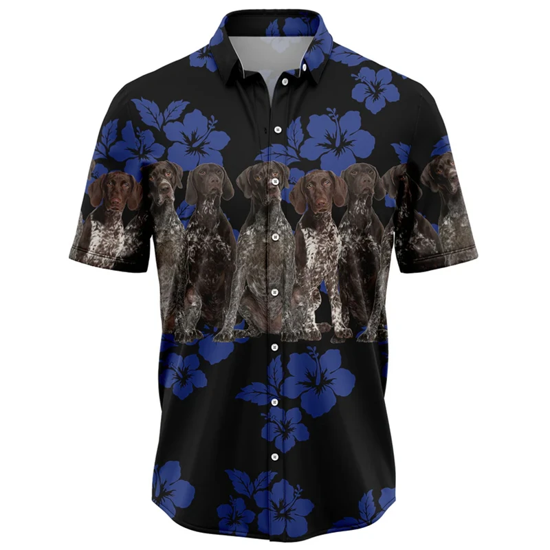 

German Shorthaired Pointer Pattern Hawaiian Shirts Summer Fashion Short Sleeve 3D Dog Printed Shirt Casual Loose Vavation Tops