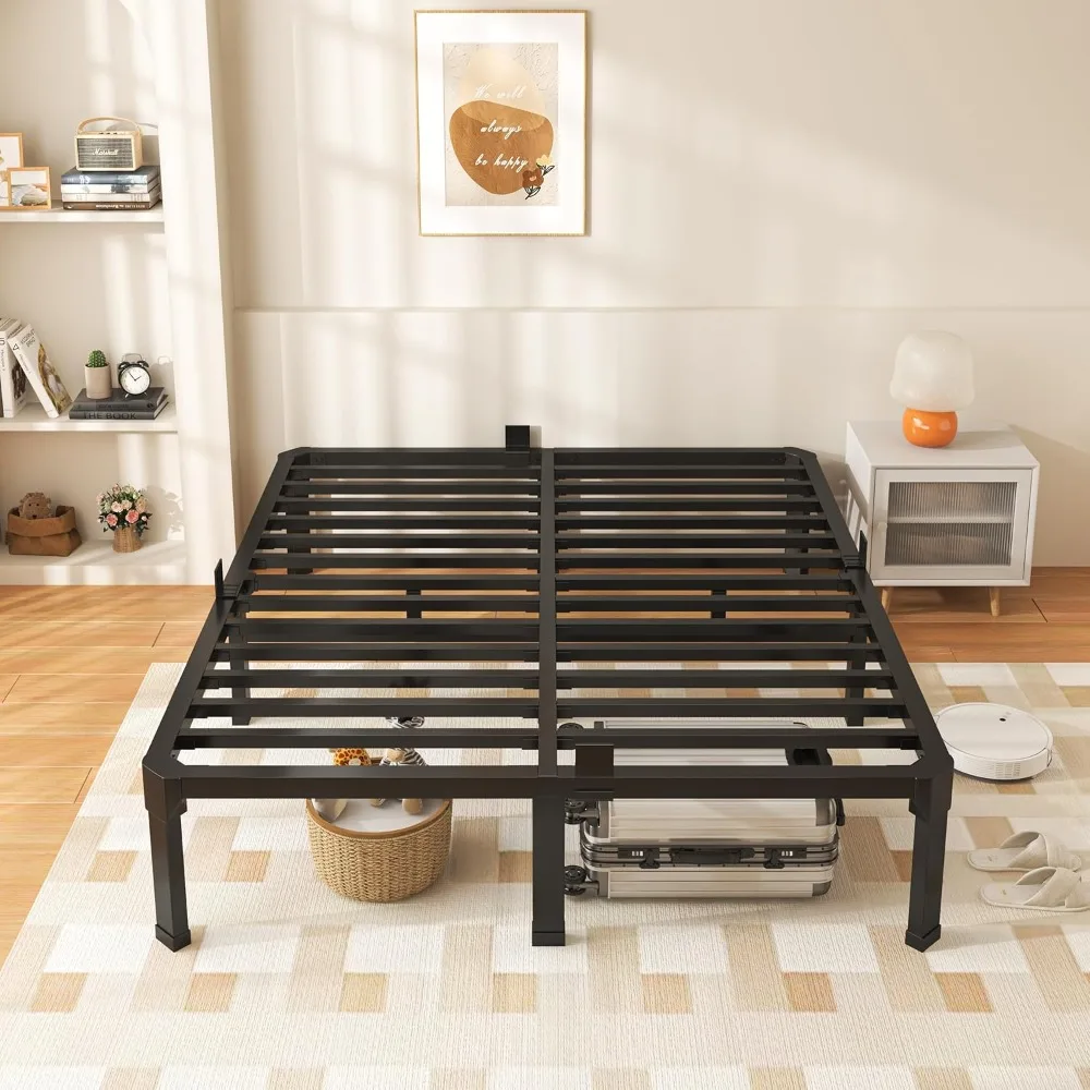 

ROIL 14 Inch Queen Size Bed Frame with Mattress Slide Stopper - Double Black Basic Anti Squeak Steel Slats Metal Platform, Heavy
