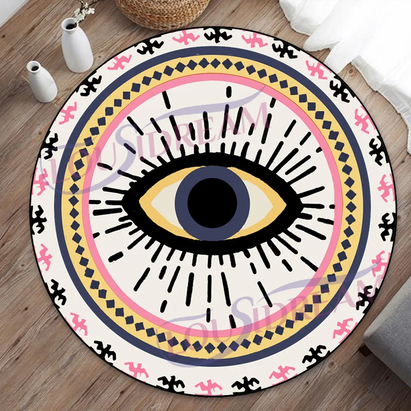 Alfombra redonda de franela antideslizante con diseño de ojo malvado para el hogar, tapete creativo con diseño de espíritu, ideal para decoración de dormitorio y sala de estar