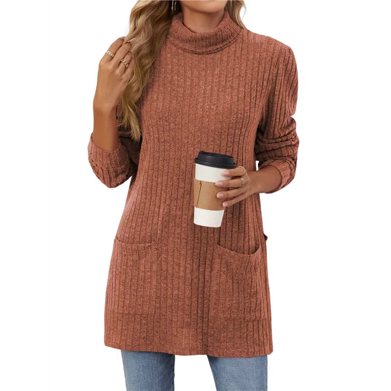 

Рубашки с длинным рукавом для женщин, повседневные топы-туники с высоким воротом-A55G