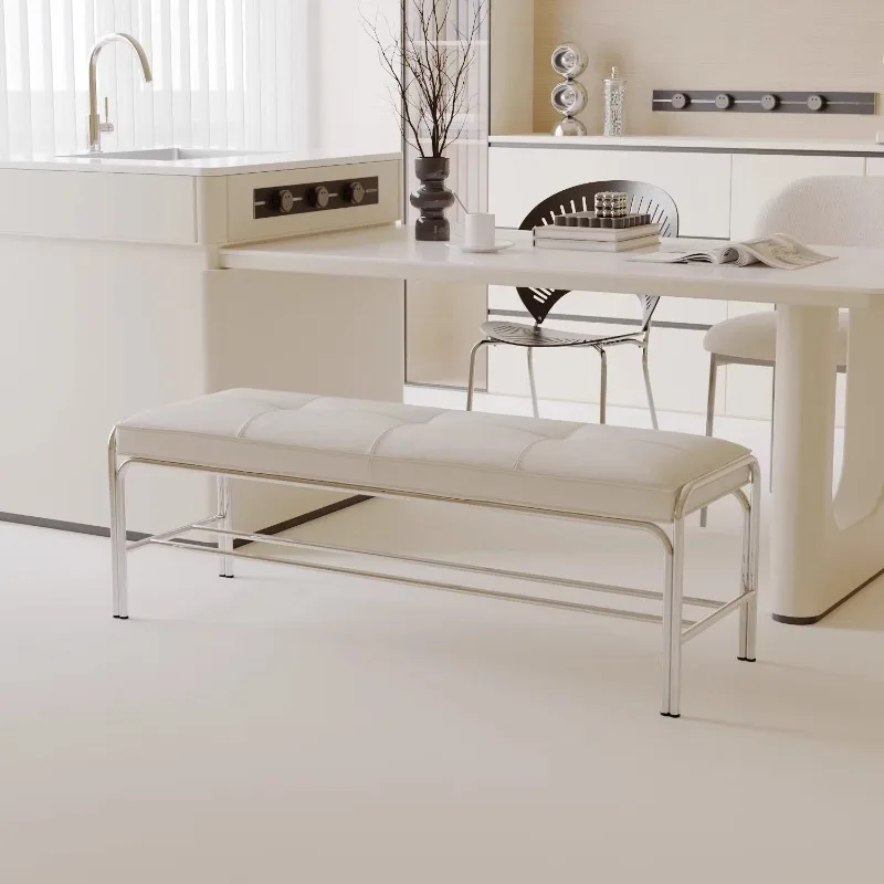 Simple Modern Benches Leather Long Strip Soft Cover Stainless Steel Benches Durable Reliable Home Furniture Panchine ZYCD