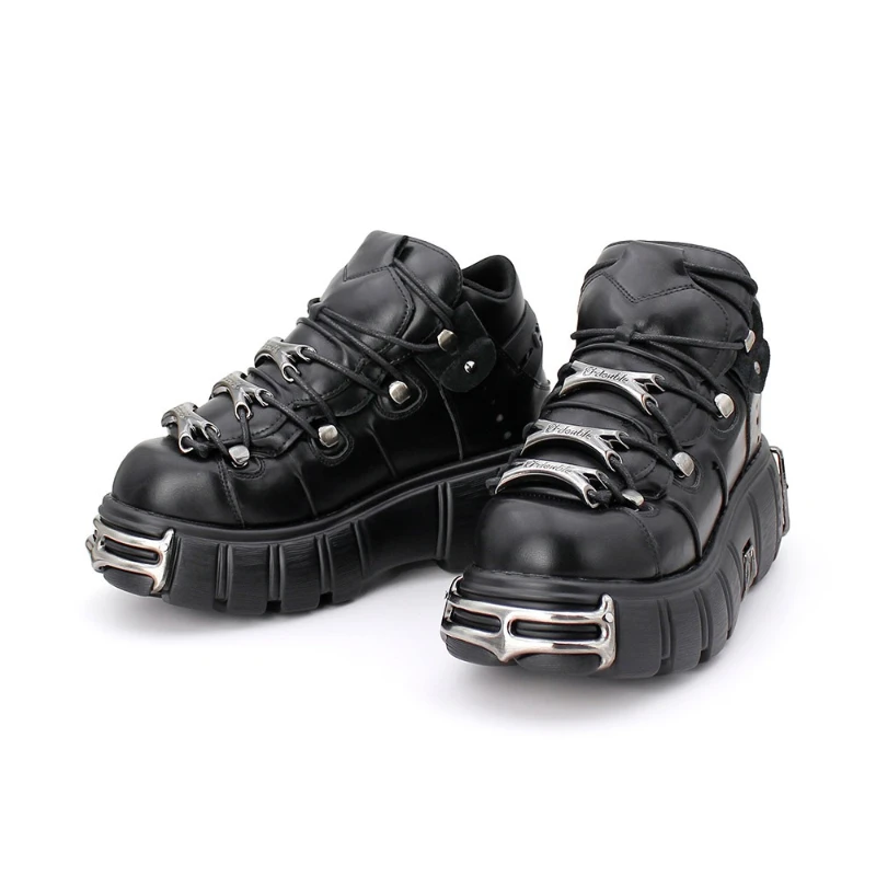 

2025 New Women's Shoes Heavy Metal Thick Bottom Low Top Punk Leather Shoes Dark Motorcycle Rock Boots