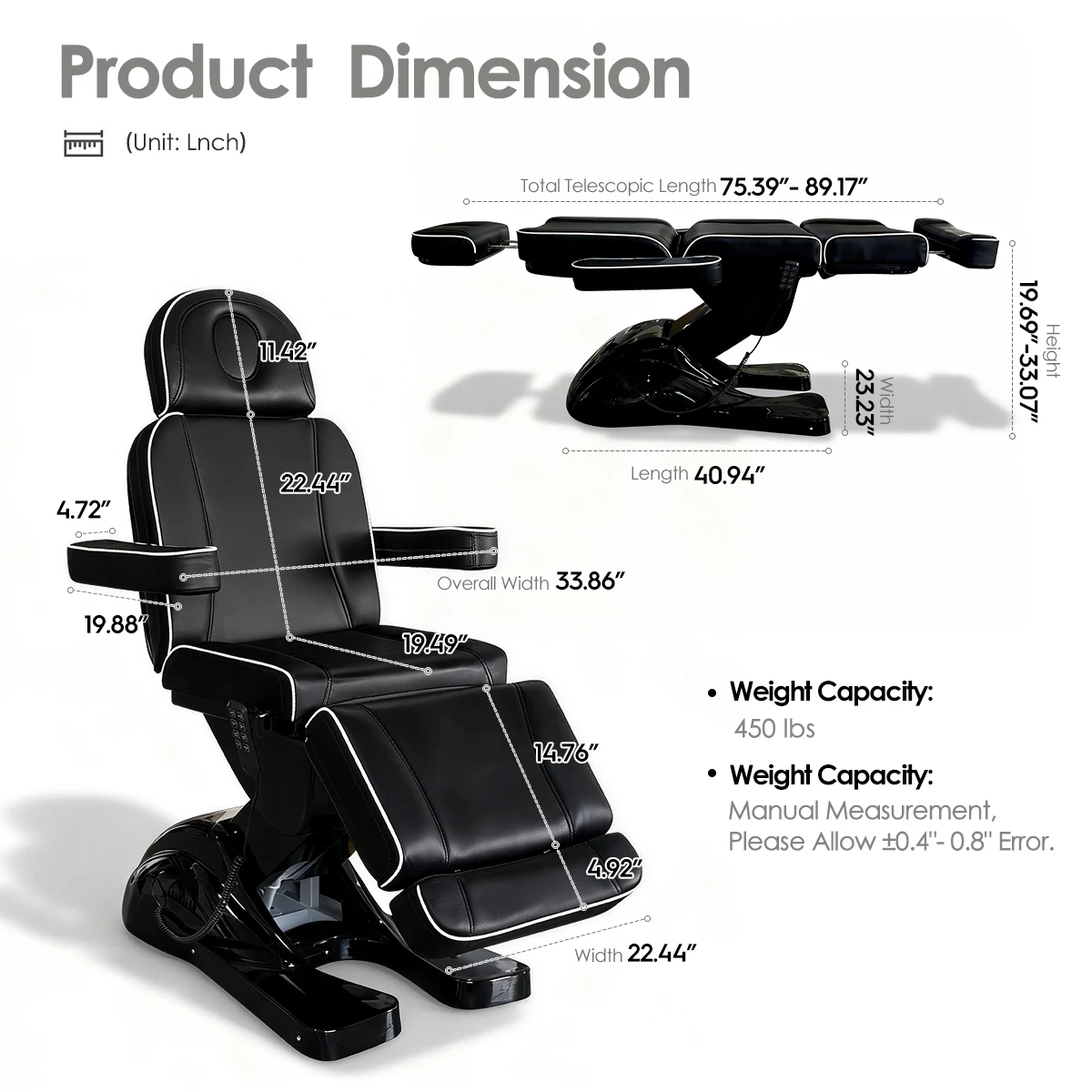 Full Electric Massage Table with Lift, 3 Motor Professional Facial Bed for Estheticians, Spa & Waxing, Heavy-Duty Adjustable