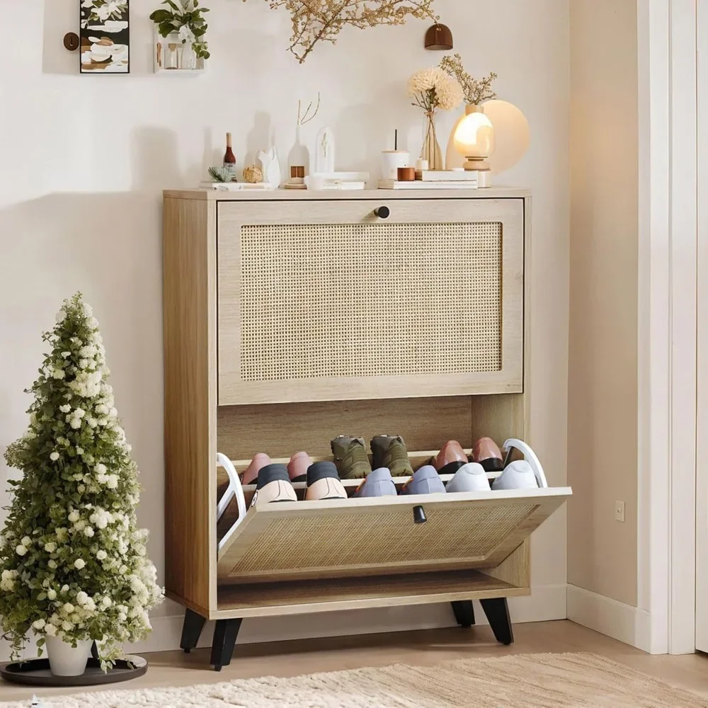 

Shoe Cabinet for Entryway,Slim Shoe Storage Cabinet with 2 Flip Drawers,Hidden Shoe Organizer,Shoe Rack Cabinet with Metal Legs