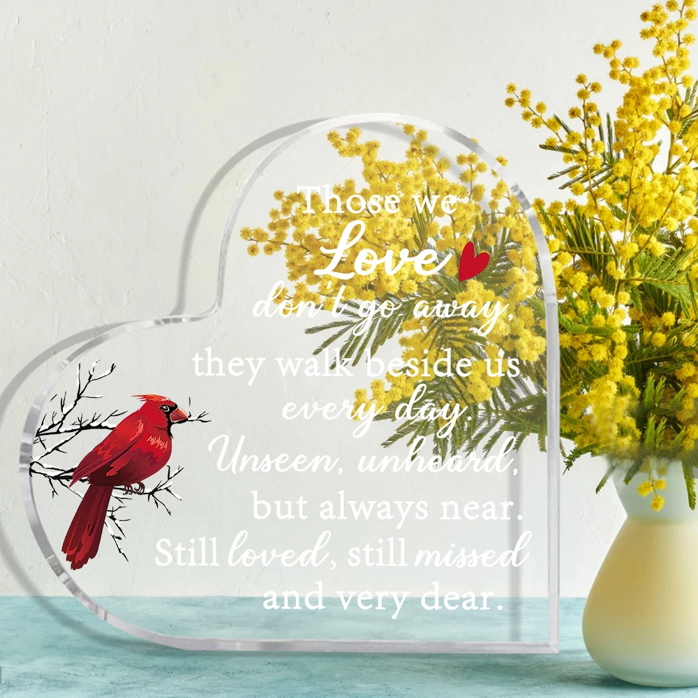 Memorial Gifts for Loss of Father Mother Sympathy Gifts Red Cardinal Memorial Bereavement Acrylic Heart Condolence Gifts