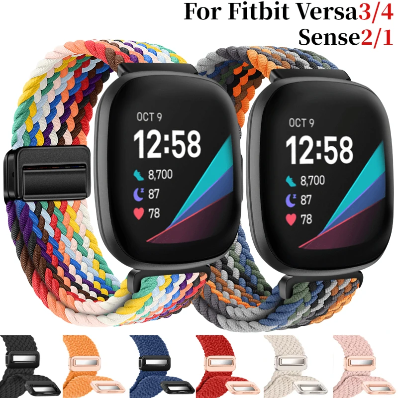 

Nylon Braided Loop Strap For Fitbit Versa 4/3 Adjustable Metal Magnetic Bracelet Wristband For Fitbit Sense 2/1 Band Accessories