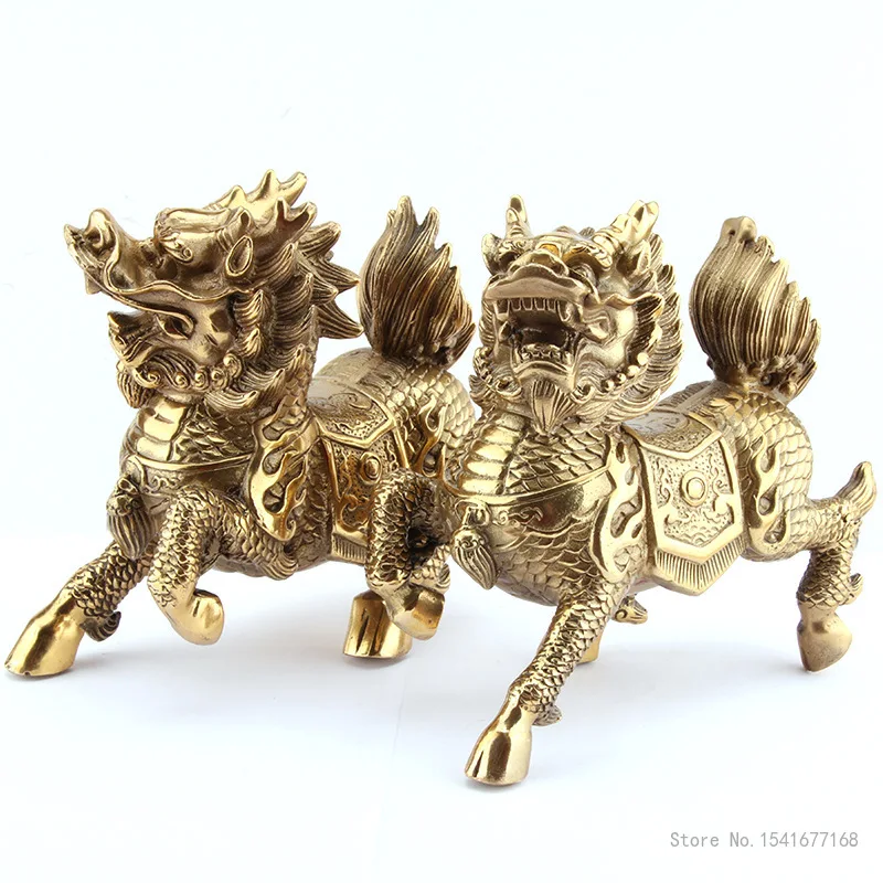 Pair of Brass Fire Unicorn Ornaments, Home Furnishings, Village Decoration, Housewarming Gifts, Town House, 13 cm, 21 cm, 25cm