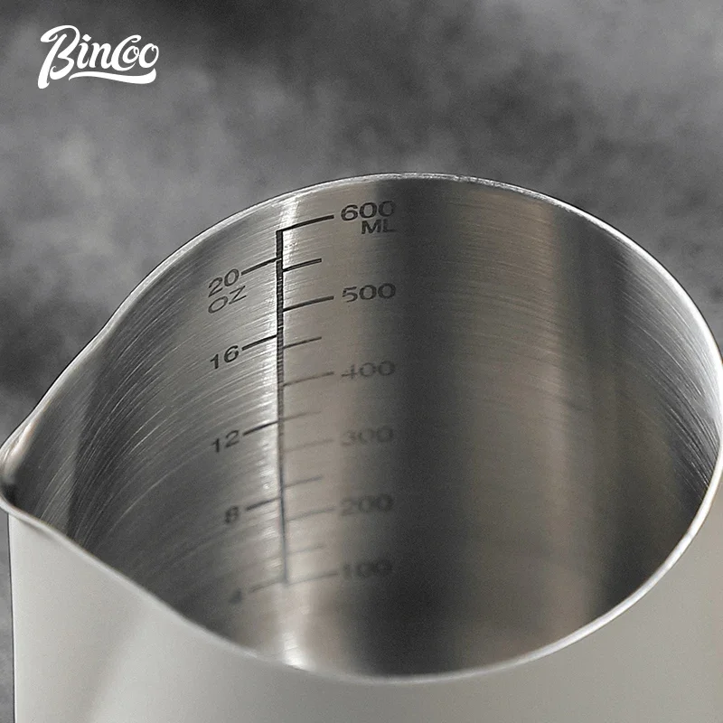 Bincoo Stainless Steel Temperature Display Latte Art Cup Italian Coffee Milk Cup Professional  Round Mouth Latte Art Cylinder