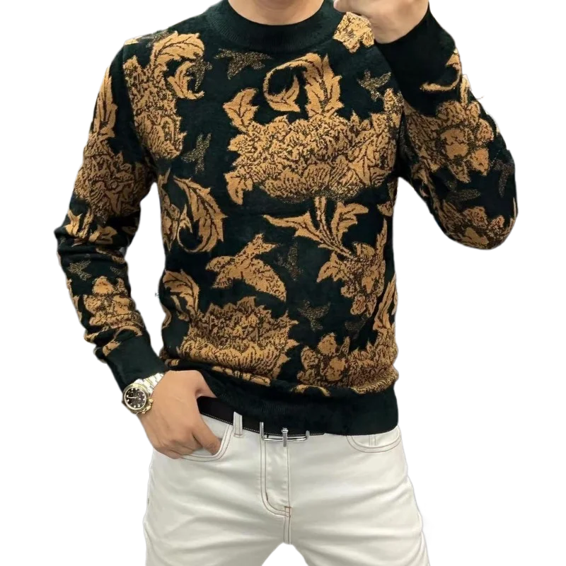 

Men's clothing autumn and winter pullover base shirt trend handsome sweater fashion pattern printing long sleeve T-shirt