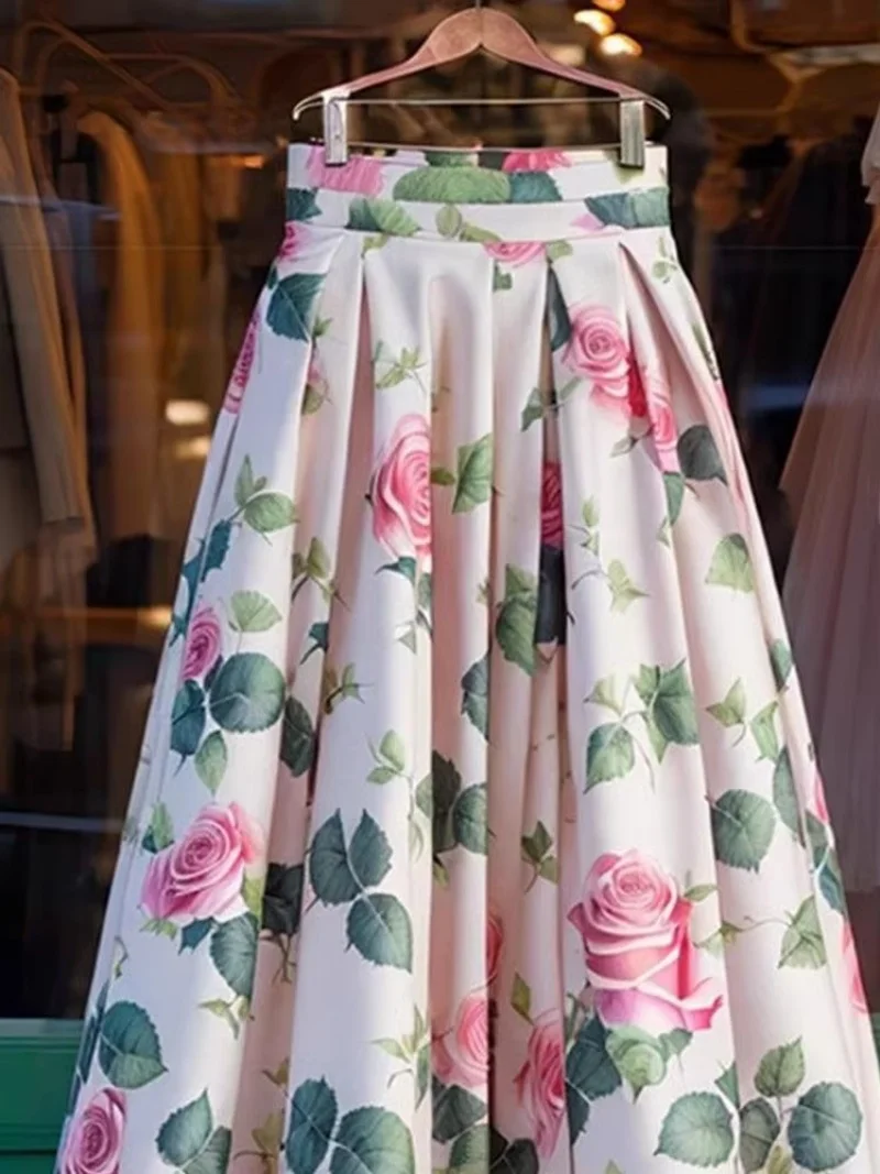 Floral Skirt for Women 2026 Summer New Collection, Fairy Forest Style High Waist Elegant Long Skirt  w2378