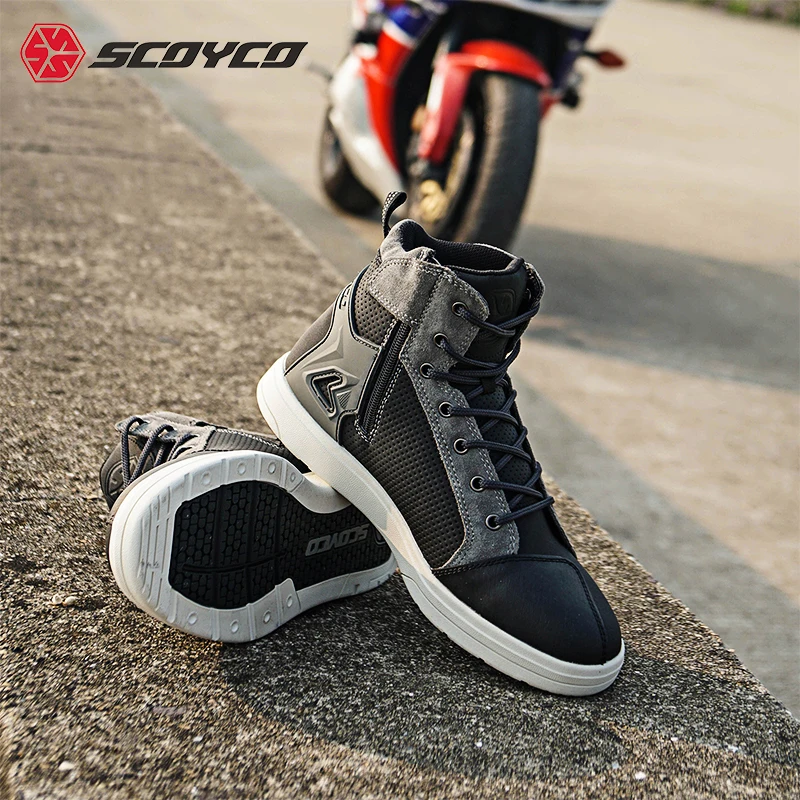 SCOYCO-Botas masculinas de motocicleta, couro de microfibra, motocross, corridas off-road, tênis de moto