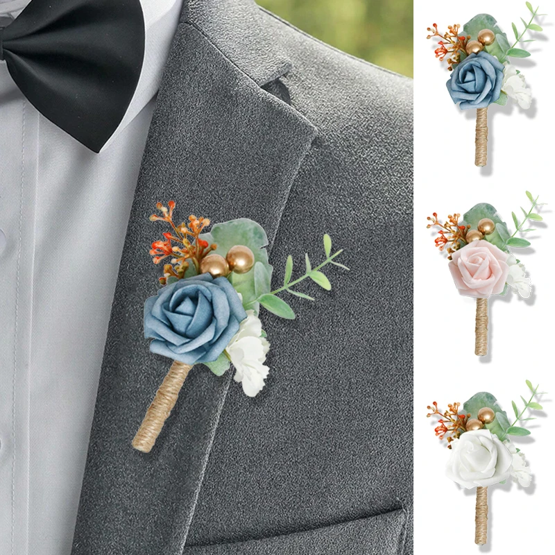 

1pc Foam Rose Boutonnieres with Pins for Men Wedding Groom Groomsmen Corsage Ceremonies Anniversaries Formal Parties Proms
