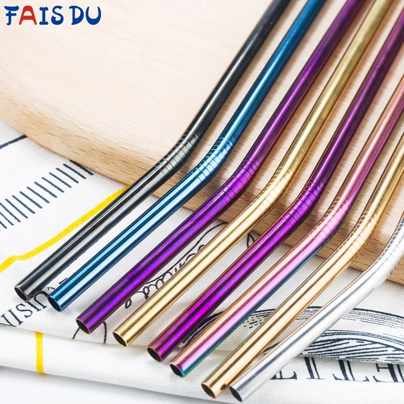 

6mm Stainless Steel Straight Bend Straws Reusable Metal Drinking Straw with Cleaning Brush for Party Bar Kitchen Accessories