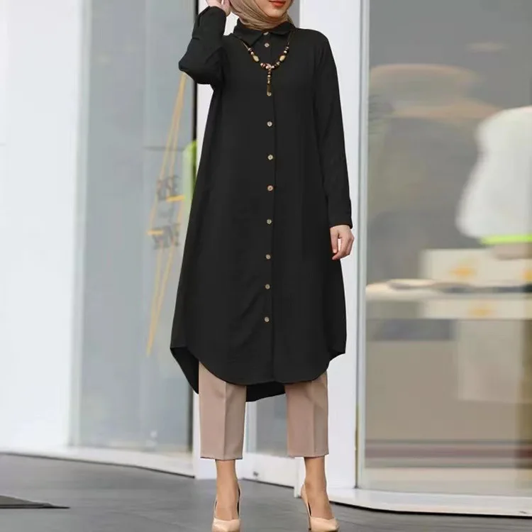 Vestidos Muslim Shirt Dress Women Jalabiya Single Breasted Long Robe Ramadan Morocco Dubai Abayas Kaftan Eid Arab Dresses