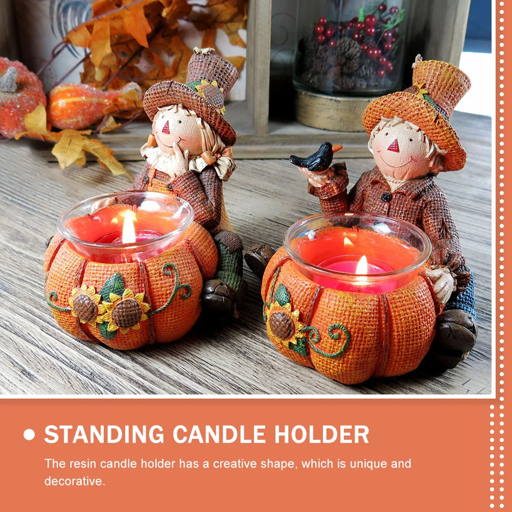 

Resin Halloween Pumpkin Candleholder Retro Creative Candlestick Decorative Stand for Home Office Party