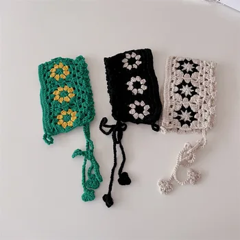 Miniainis Baby handgemachte Blume Stirnbänder Kinder Retro aushöhlen Haar bänder Mädchen Kinder Baumwolle gestrickt Säuglings zubehör