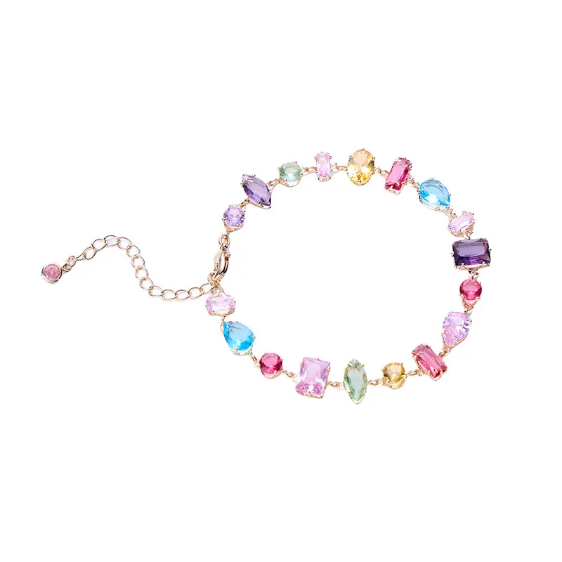 Luxury Colorful Cubic Zirconia Beaded Bracelet Candy Color Dopamine Hand Chain Women Party Jewelry Birthday Gift