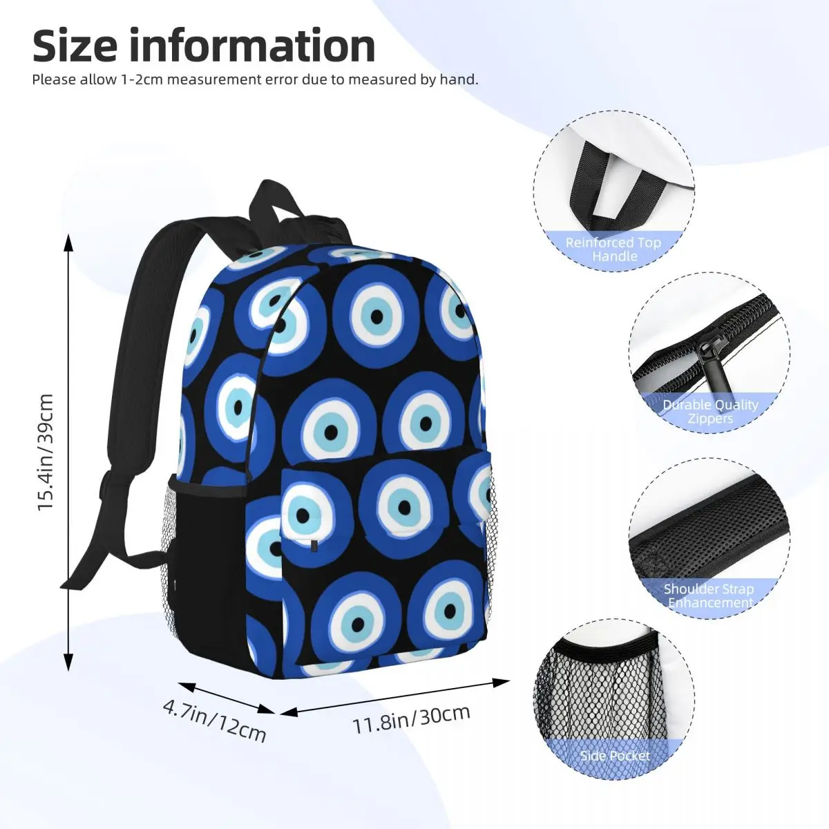 Greek Turkish Evil Eye Backpack Student Boys Girls BookBag Men Women School Bag Computer Shoulder Bags