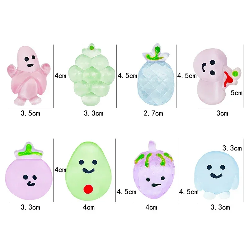 10PCS Mini Transparent Squishy Mochi Fruit Stress Relief Toy for Kids Birthday Party Favors Gifts Prizes Stress Toy