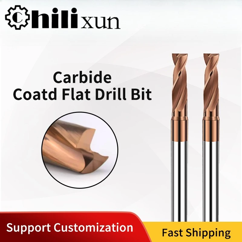 

HILIXUN сверла с плоским дном с бронзовым покрытием, короткие твердосплавные концевые фрезы для гравировки с ЧПУ, алюминий, медь, цветных металлов