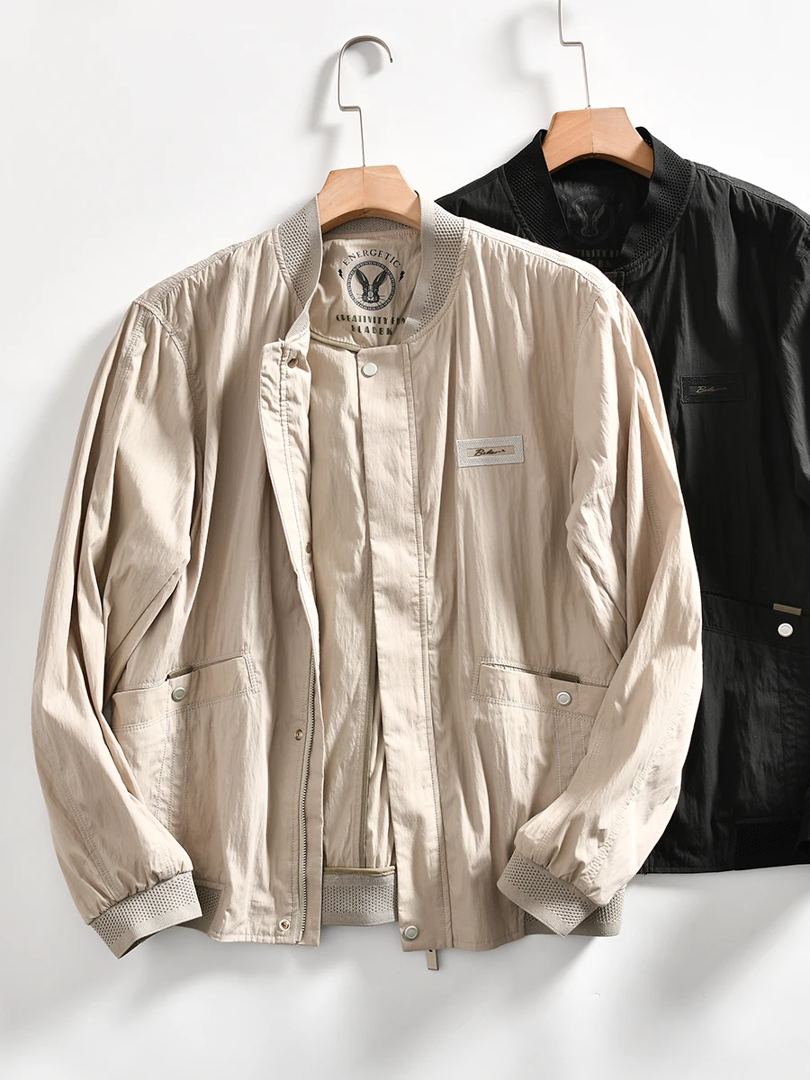 

High-End Textured Cotton Stretch Baseball Collar Casual Jacket Lightweight Breathable Spring Summer Men's Fashion Outerwear