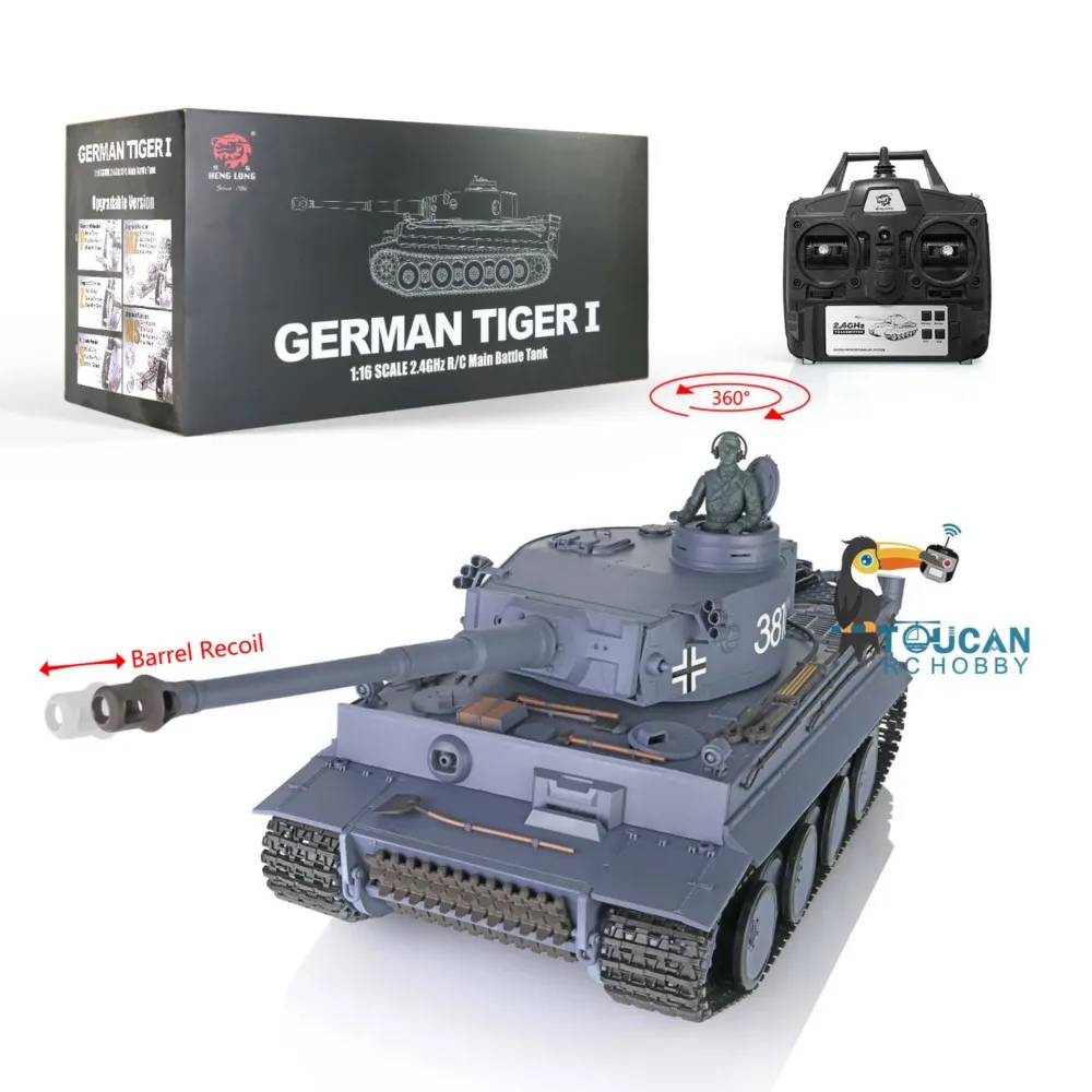 Heng Long 1/16 RC Tank 7.0 Tiger I Réservoirs radiocommandés en plastique 2,4 Ghz Modèle 3818 W/ 360 °   Jouets de recul de baril de tourelle TH17236