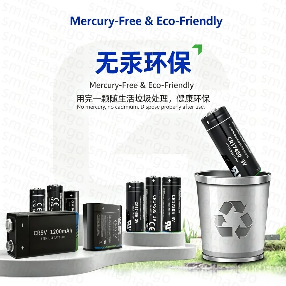 3V 2500mAh CR17450 Li-MnO2 Non-Rechargeable Lithium Battery Primary Cylindrical Battery for Water Meter Smoke Detector IoT Indus view 2