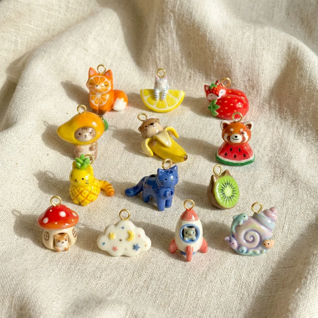 Cartoon Fox Cat Fruit Charms Pendants, Color Preserved Stainless Steel for DIY Jewelry Necklace Bracelet Making Gift