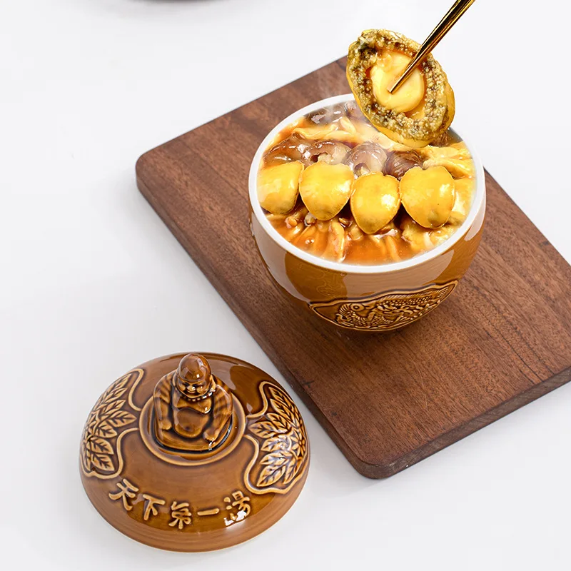 NEW Buddha Jumps Over the Wall Hotel Tableware Ceramic Jar Soup Pot Household with Lid and Bottom Water-Proof Stew