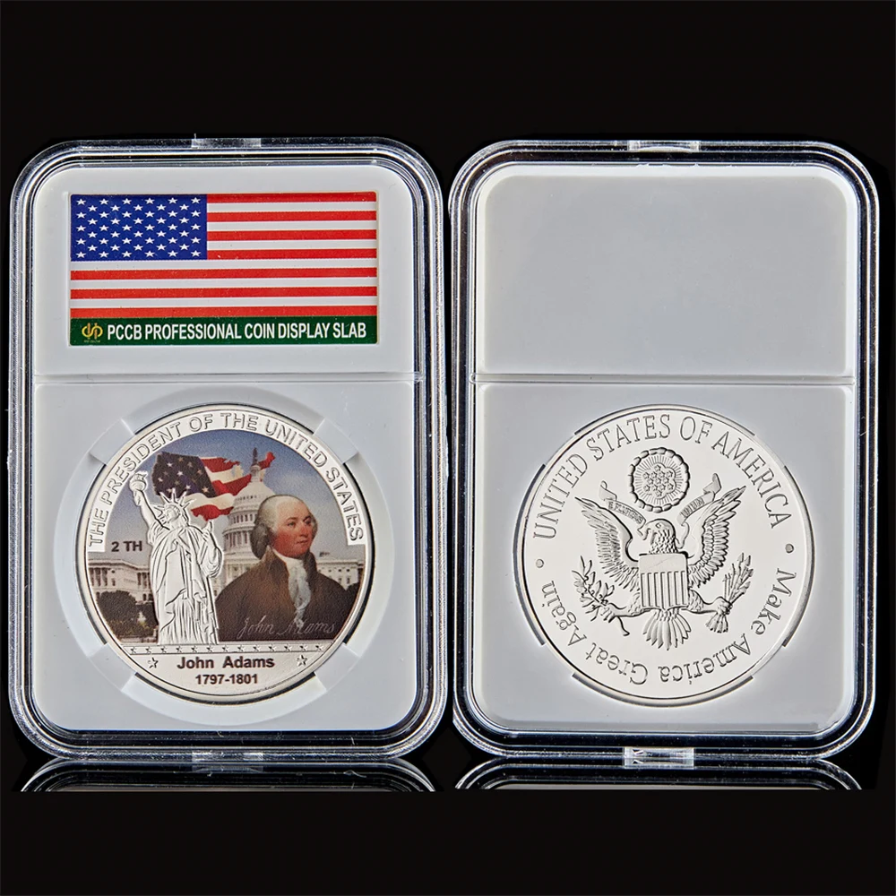 

John Adams The President of USA The Declaration of Independence Silver Plated Coins W/ PCCB Holder