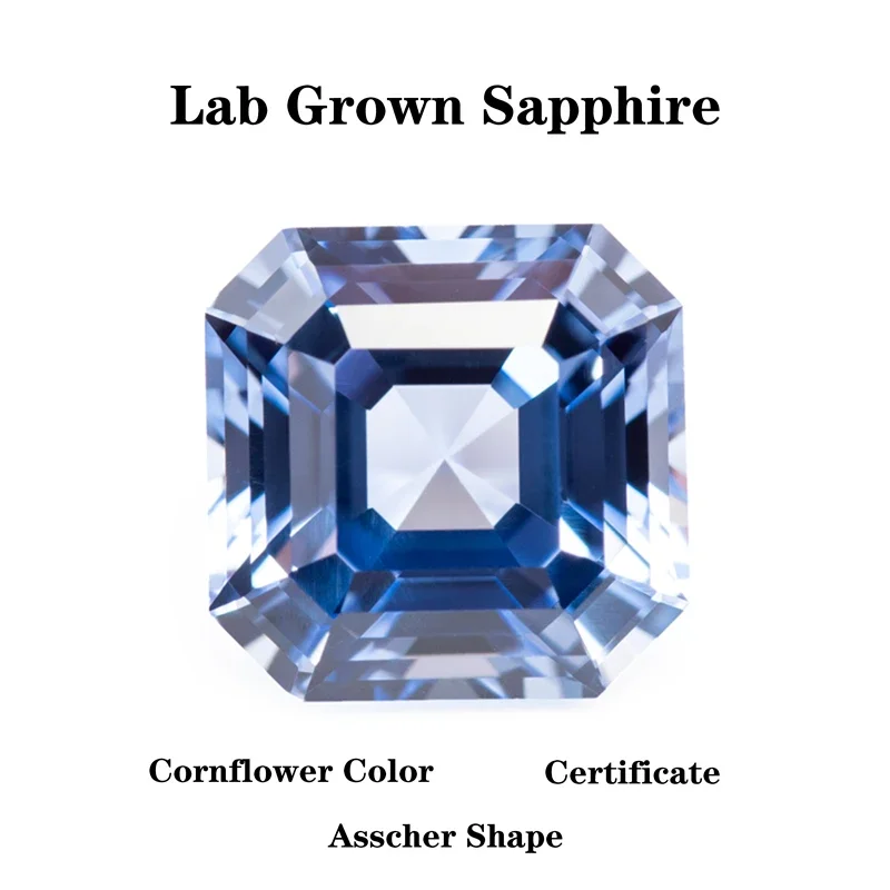 

Lab Grown Sapphire Asscher Shape Cornflower Color Charms Extremely Shiny Gemstone DIY Ring Necklace Earrings Main Materials