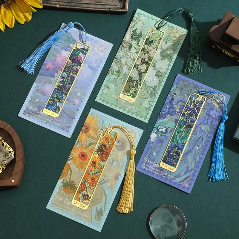 Creative Retro Oil Painting Metal Bookmark Student High-end Exquisite Hollow Book Holder DIY Handbook Decoration Supplies