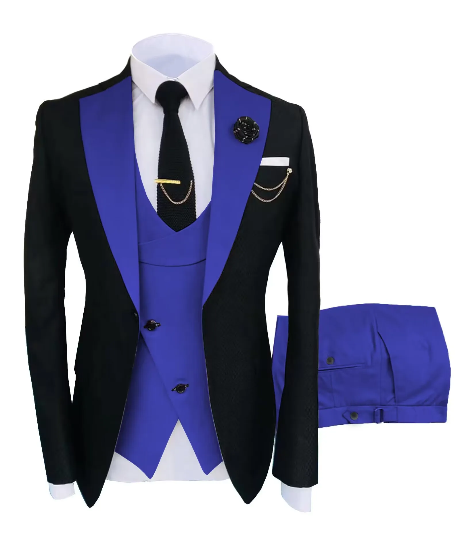 New Solid Men Wedding Suits Slim Fit One Button Blazer Vest Pants 3 Piece Formal Business Groom Tuxedos Party Costume Homme