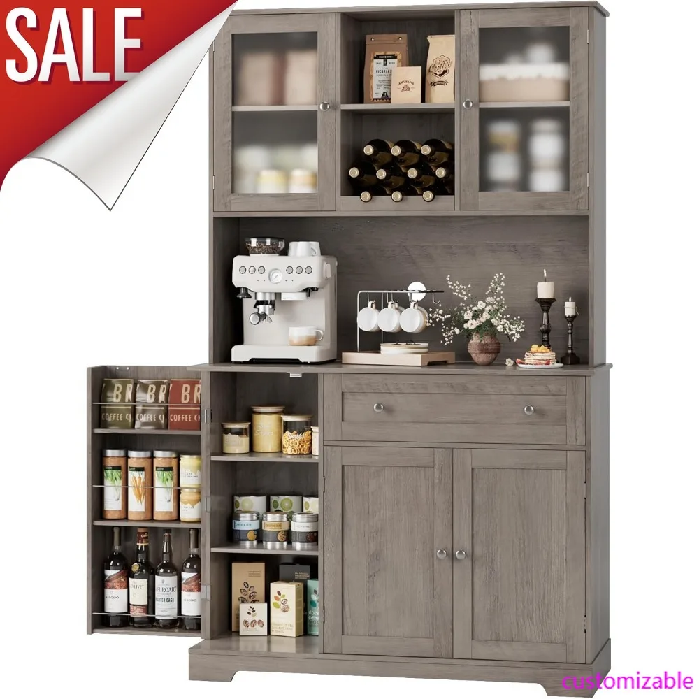 

Fashion-forward-Kitchen Pantry Storage Cabinet With Hutch, Tall Kitchen Hutch With Microwave Stand, Food Pantry Cabinet With Doo