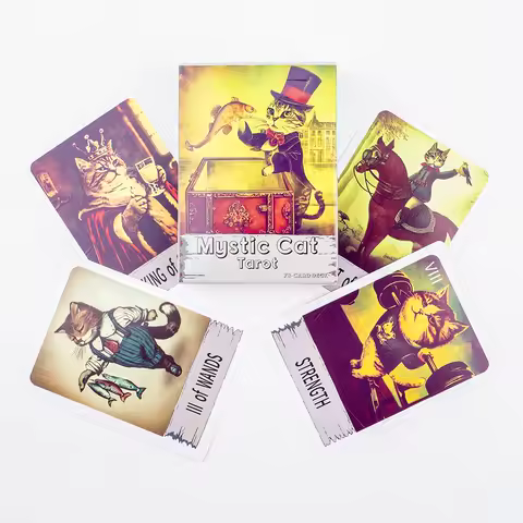 Mystic Cat Tarot English Version 78 Card Deck 8.9*6.4CM Vibrant Easy Fortune Telling Divination Board Playing Games