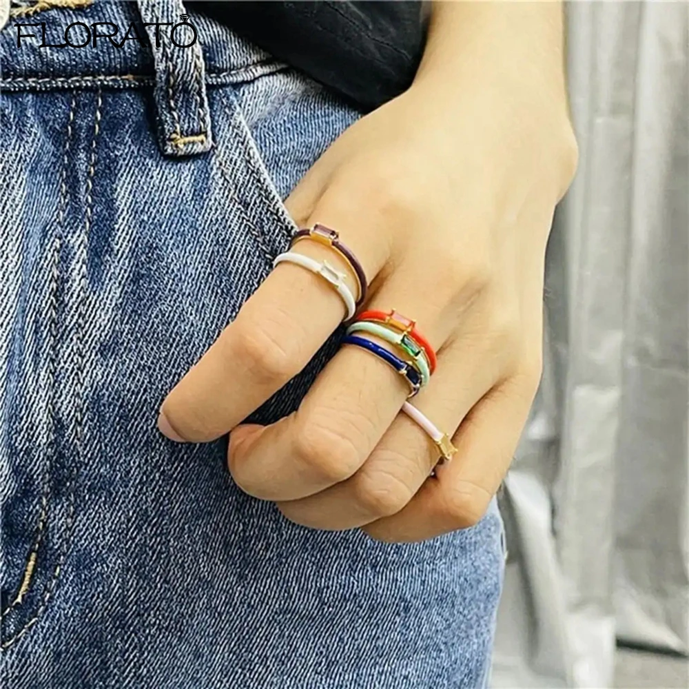 Women's Colorful Enamel Ring, 24K Gold Plated Candy Colors Gift