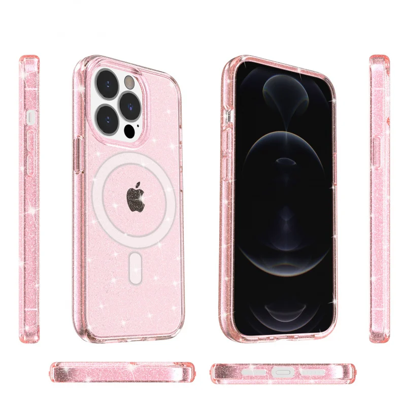 

Transparent glitter magnetic anti-fall phone case suitable foriPhone 16 Pro Max
