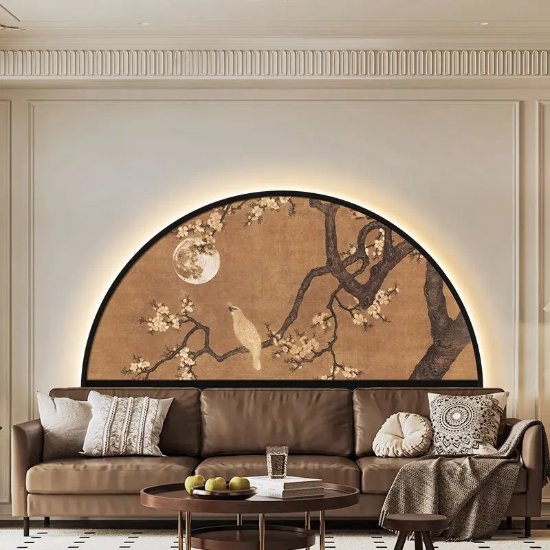 Chinese Antique Ink Bamboo Living Room Decorative Painting Bamboo Sofa Background Wall Hanging Painting French Retro Bedroom Bedside Wall Lamp Painting