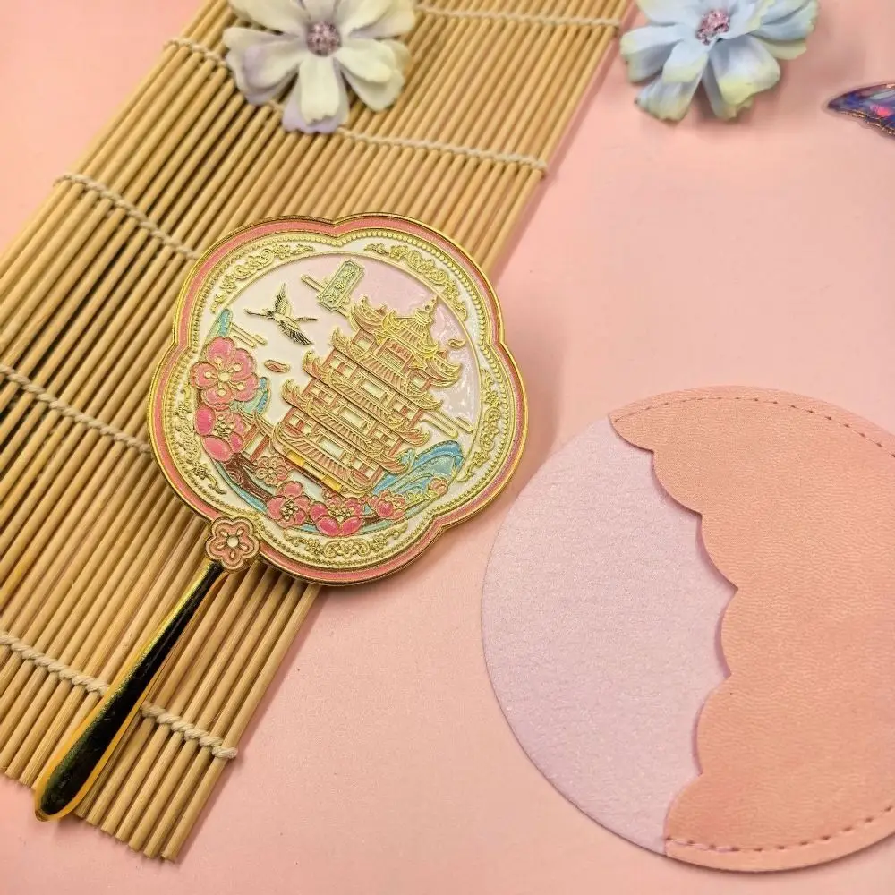 Exquisite Portable Handheld Makeup Mirror Metal Round Ancient Style Mirror With Handle Travel Makeup Mirror Travel