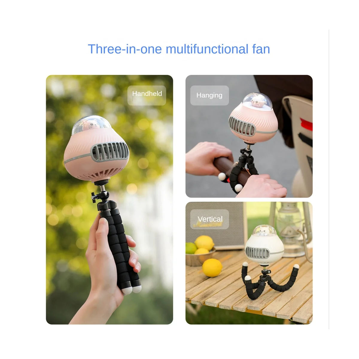 

Portable Bladeless Stroller Fan USB Rechargeable Handheld Outdoor Air Conditioner Mute Folding Desktop Air Cooler-A