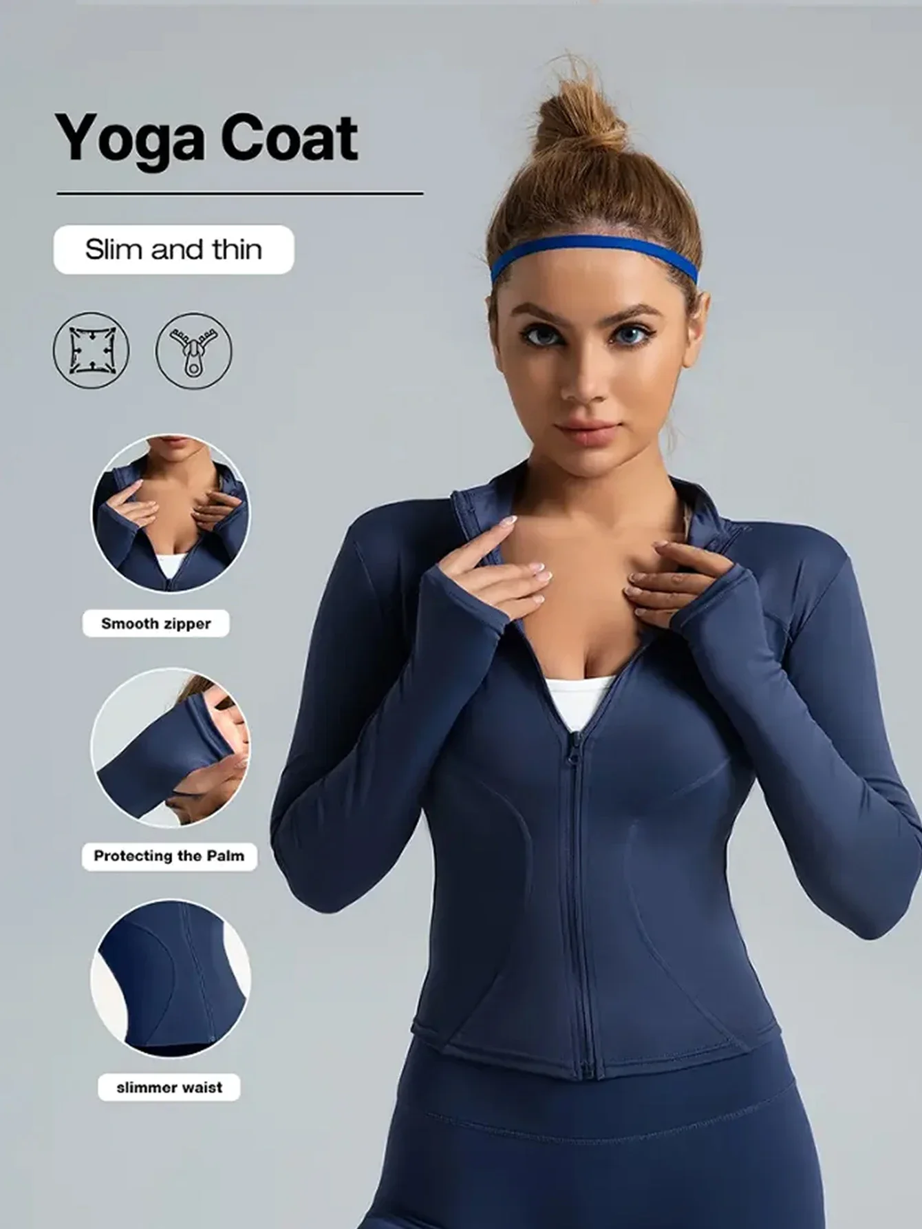 Damen-Fitnessjacke, schmal geschnitten, langärmeliges Yoga-Oberteil, Reißverschluss, Sportjacke, dehnbar, schnelltrocknend, Lauf- und Workout-Oberbekleidung – Detail 23