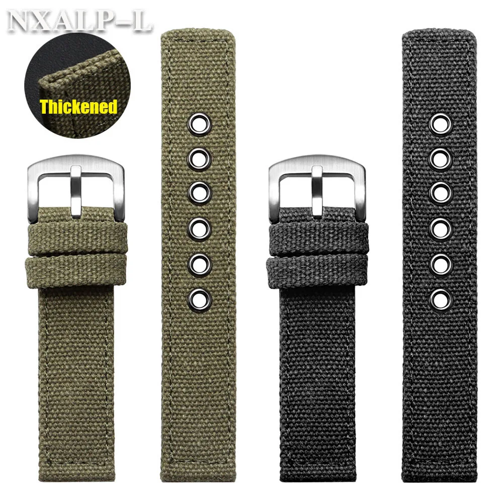 Thickened Canvas Watch Band 20mm 22mm 24mm Army Green Nylon Strap Men Sports Military Bracelet for Seiko for Omega Wristband