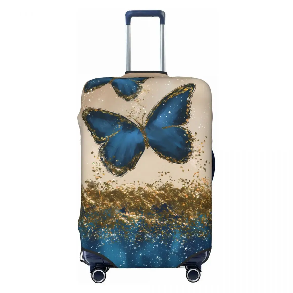 Gold Blue Butterfly Suitcase Cover Vacation Luxury Abstract Painting Fun Luggage Case Business Protection Xmas Gift