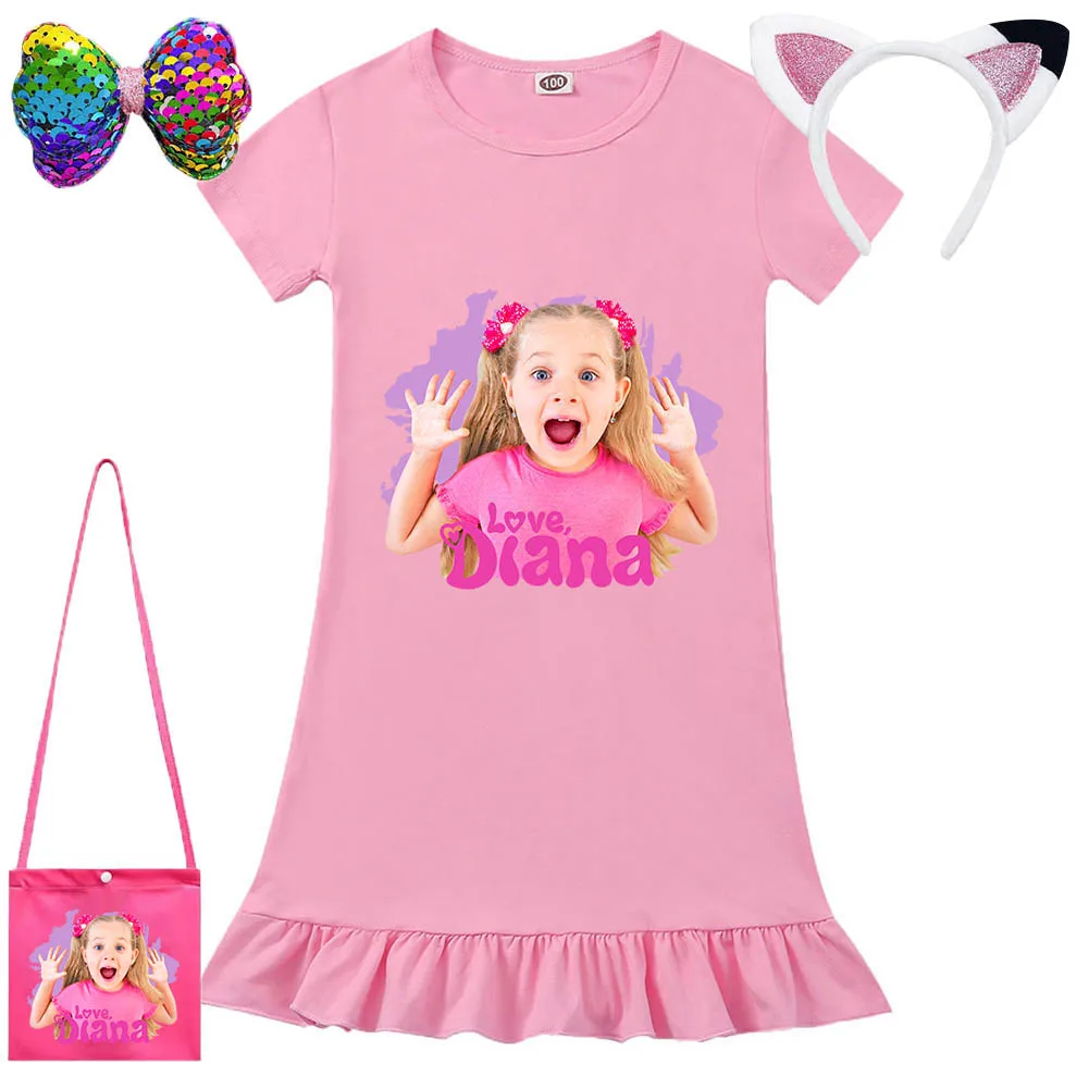 Wish Asha Nightwear Diana Show Printed Short-sleeved Pajamas Anime Nightdress Kids Roma Homewear Childrens Dresses Girl Pajamas